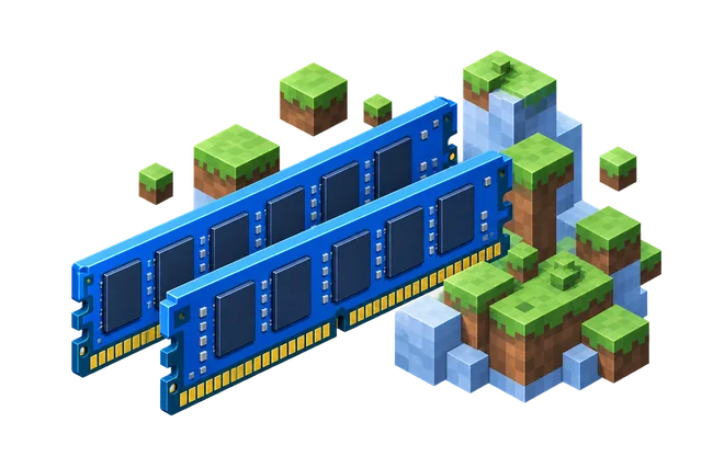 Two RAM sticks among Minecraft grass blocks: memory for a modpack server
